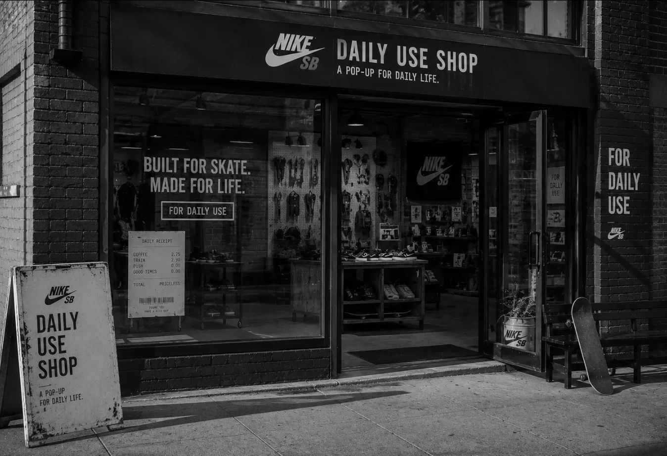 For Daily Use Shop storefront with Nike SB campaign signage